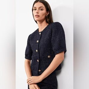 Ann Taylor Metallic Tweed Puff Sleeve Jacket size 8